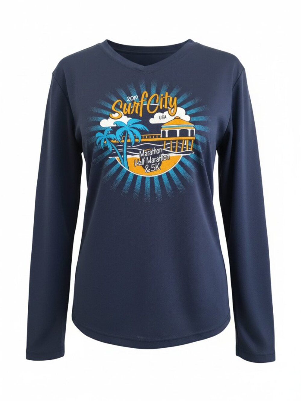 Surf City 2019 Navy Long-Sleeve V-Neck Graphic Tee - Picture 1 of 5